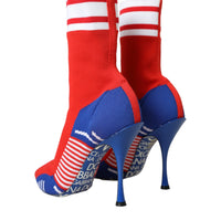 Dolce & Gabbana Red Blue Stretch Sock Style Ankle Boots Logo Shoes