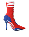 Dolce & Gabbana Red Blue Stretch Sock Style Ankle Boots Logo Shoes