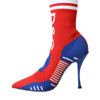 Dolce & Gabbana Red Blue Stretch Sock Style Ankle Boots Logo Shoes