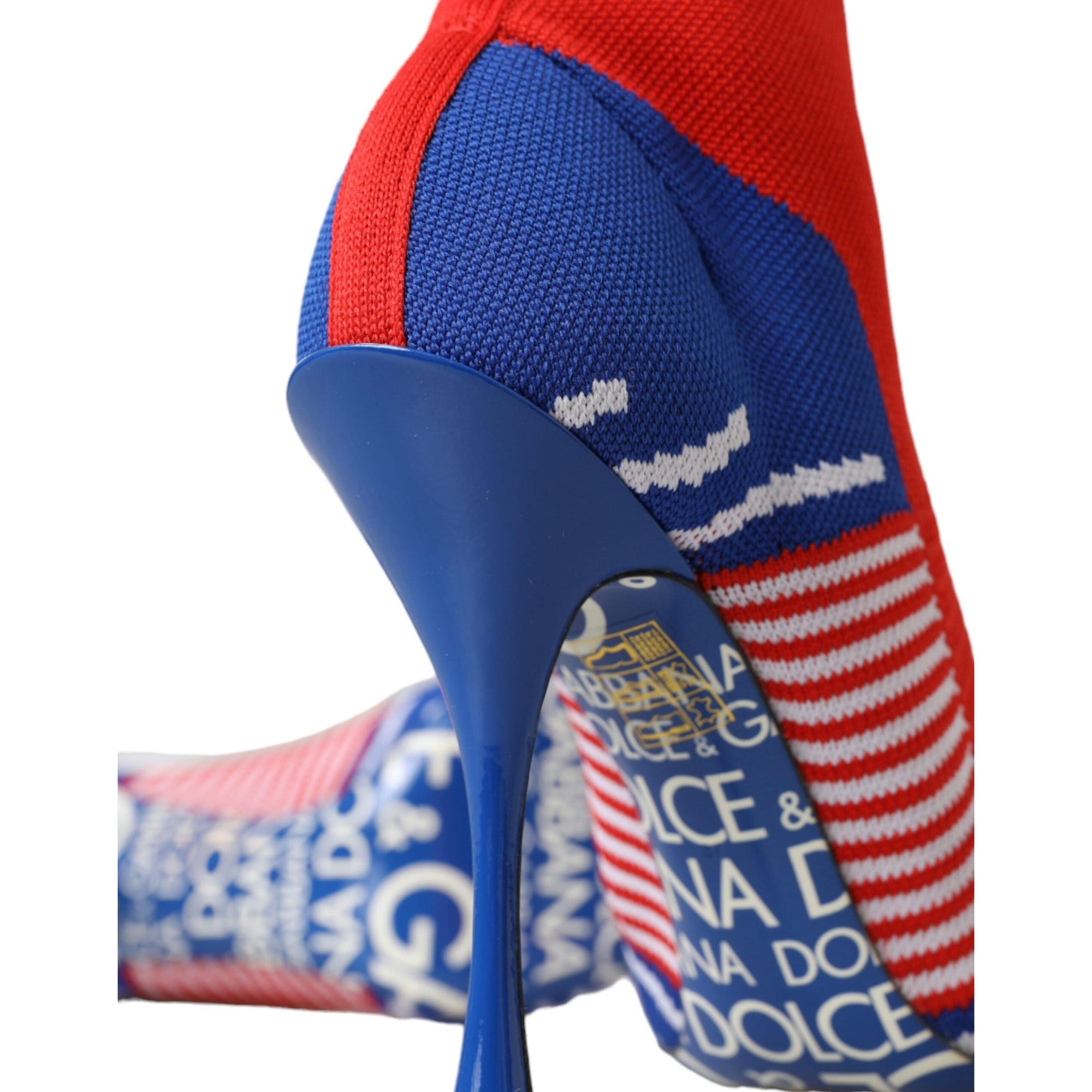 Dolce &amp; Gabbana Red Blue Stretch Sock Style Ankle Boots Logo Shoes
