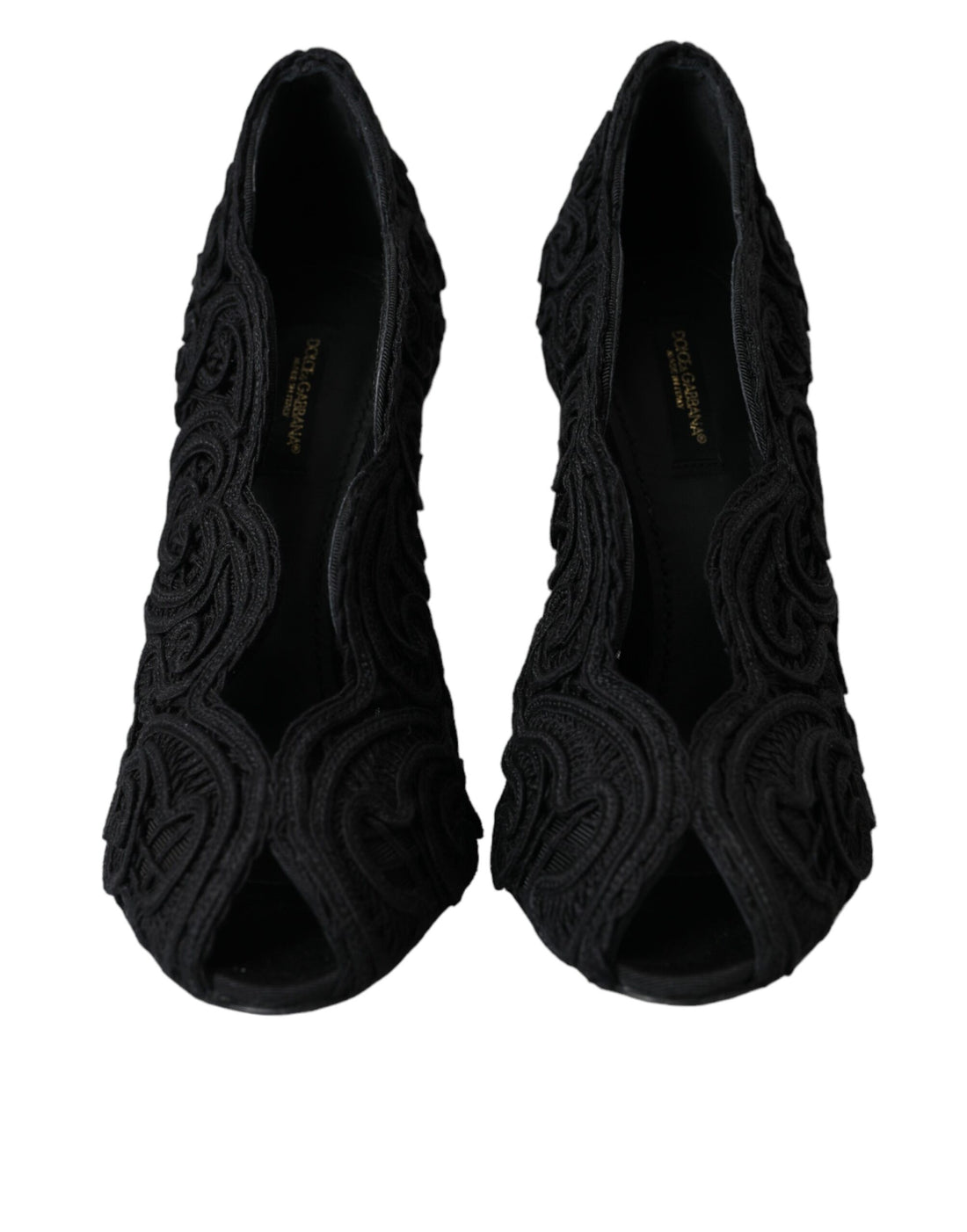 Dolce & Gabbana Black Cordonetto Ricamo Pump Open Toe Shoes