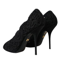 Dolce & Gabbana Black Cordonetto Ricamo Pump Open Toe Shoes