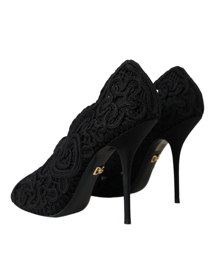 Dolce & Gabbana Black Cordonetto Ricamo Pump Open Toe Shoes