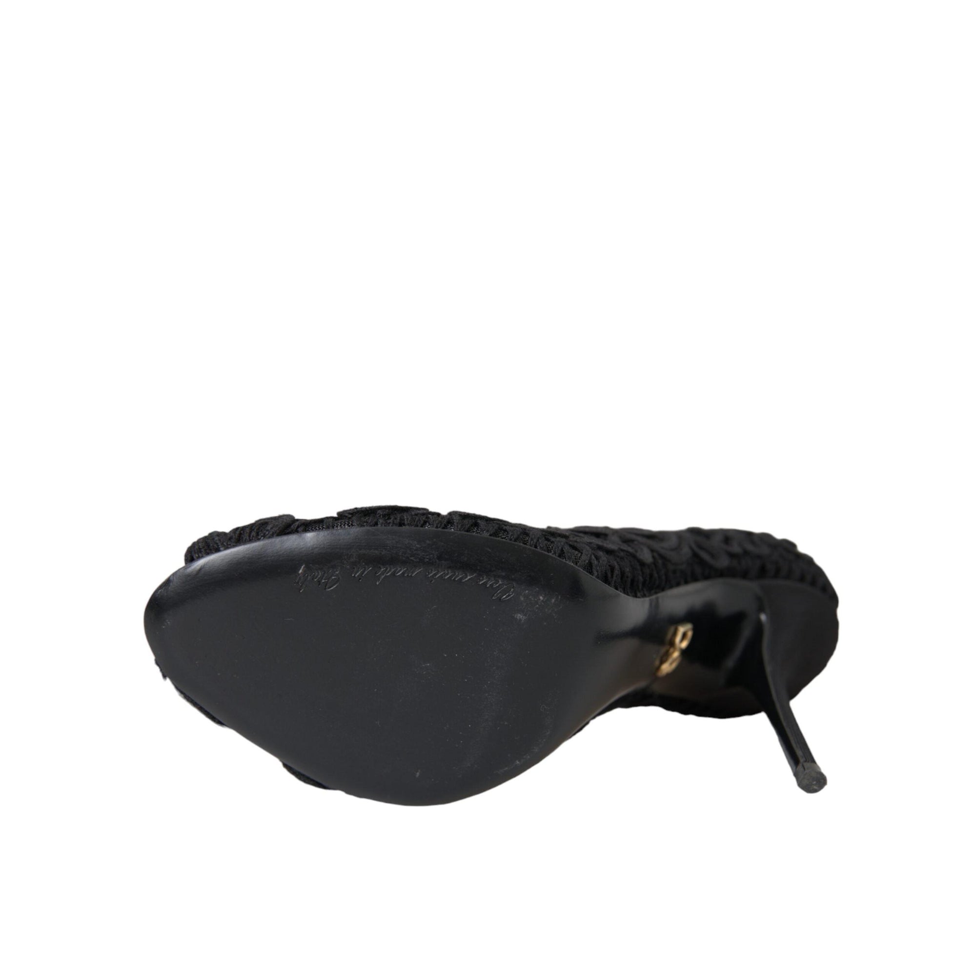 Dolce &amp; Gabbana Black Cordonetto Ricamo Pump Open Toe Shoes
