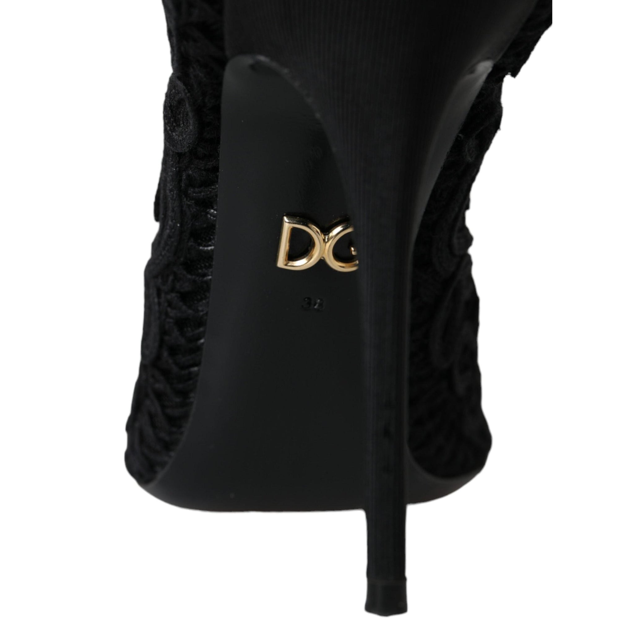 Dolce &amp; Gabbana Black Cordonetto Ricamo Pump Open Toe Shoes