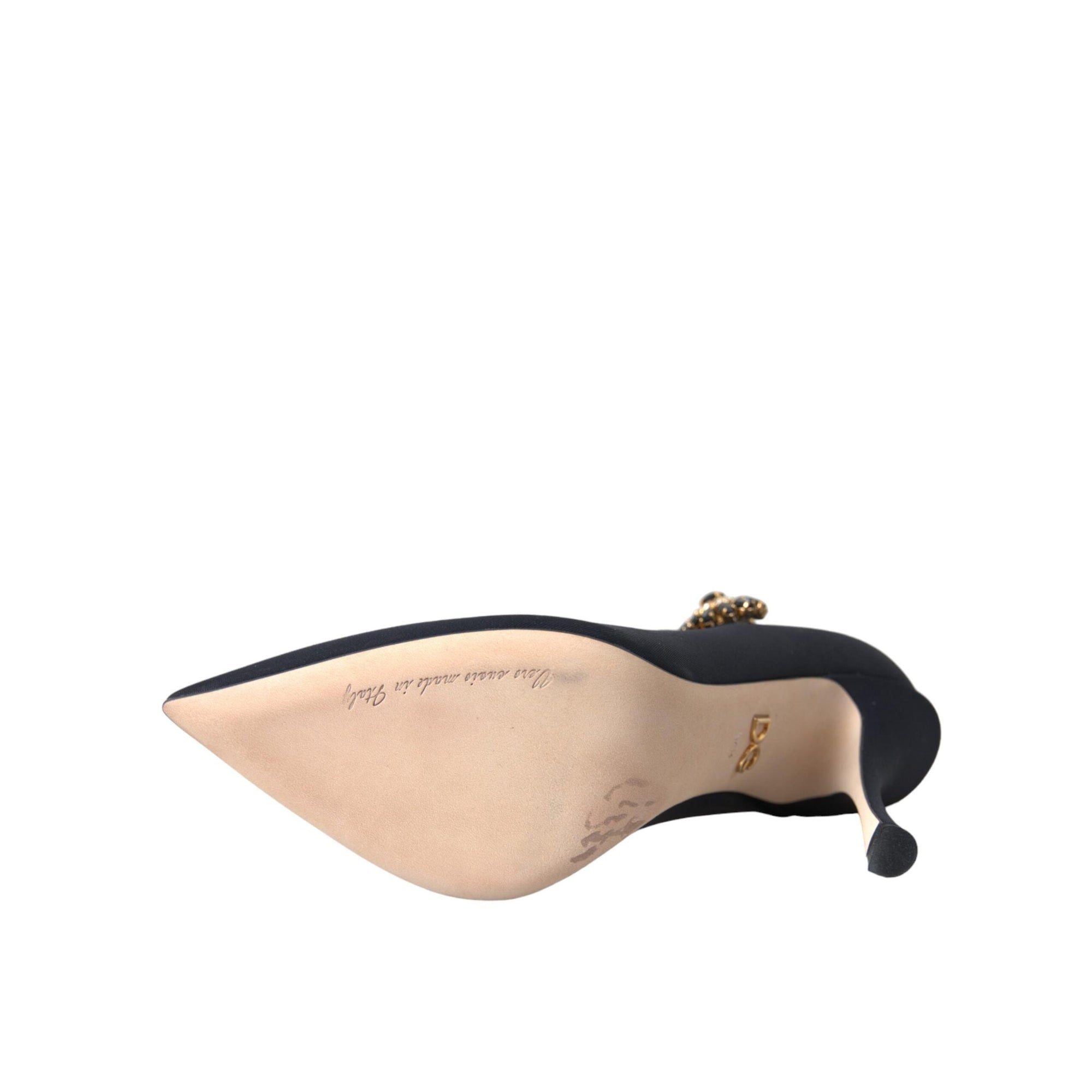 Dolce &amp; Gabbana Black Mary Jane Jersey Crystal Pumps Shoes
