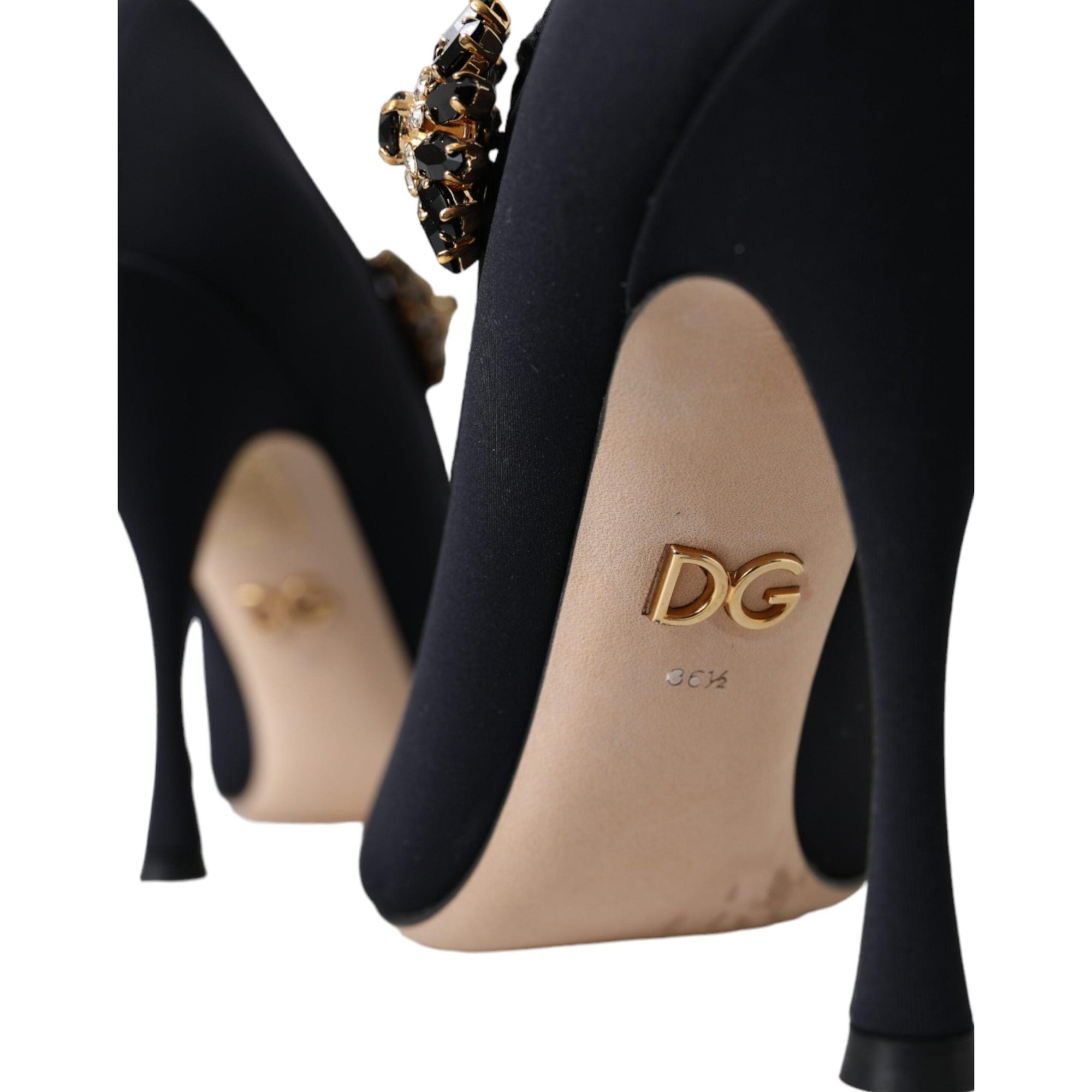 Dolce &amp; Gabbana Black Mary Jane Jersey Crystal Pumps Shoes