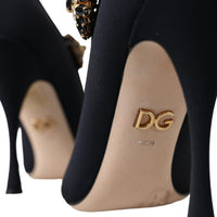 Dolce & Gabbana Black Mary Jane Jersey Crystal Pumps Shoes