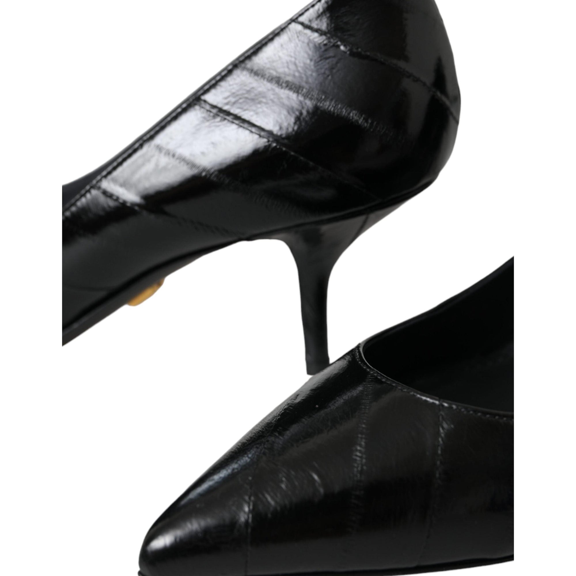 Dolce &amp; Gabbana Black Eel Leather Kitten Heels Pumps Shoes