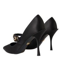 Dolce & Gabbana Black Mary Jane Crystal Heels Pumps Shoes