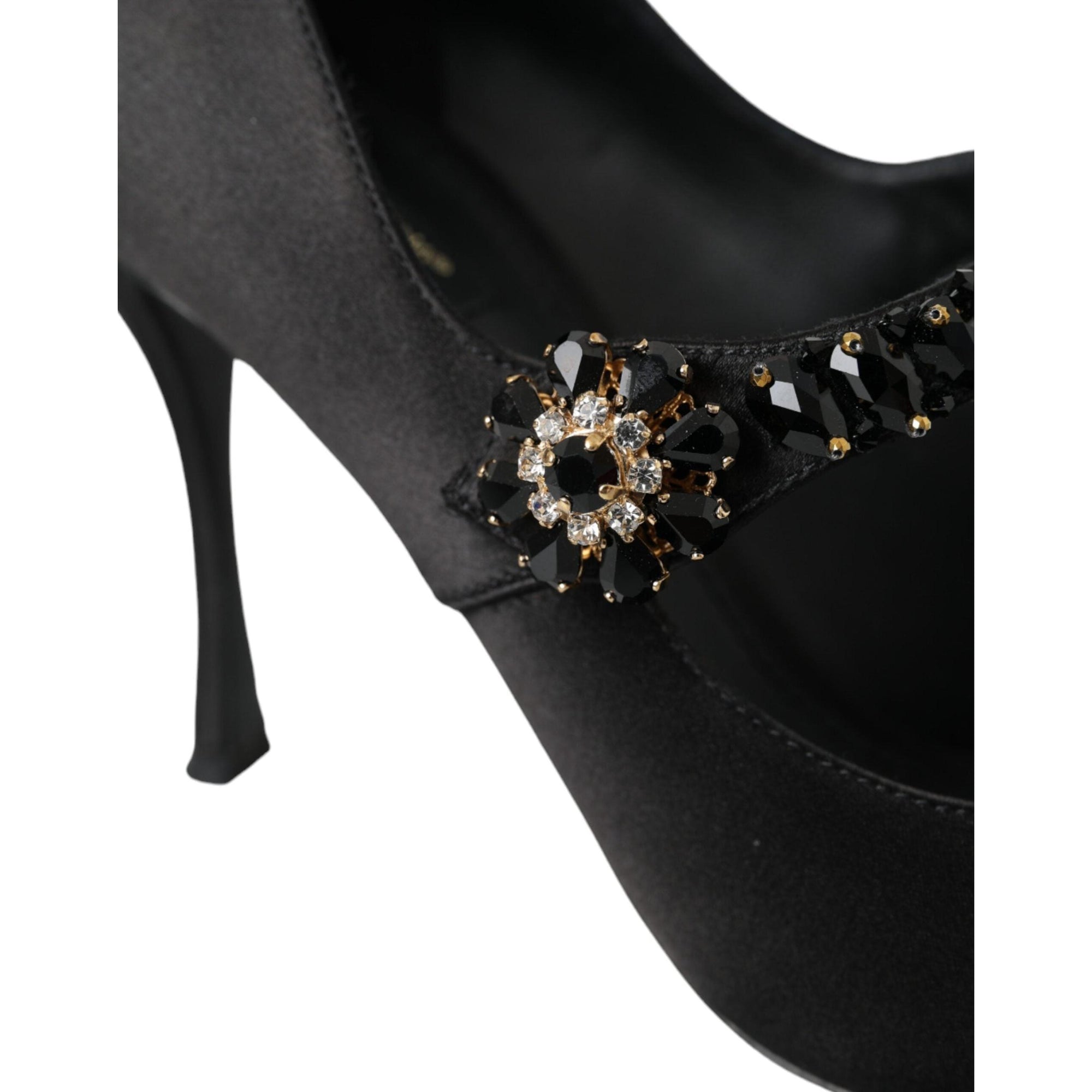 Dolce &amp; Gabbana Black Mary Jane Crystal Heels Pumps Shoes