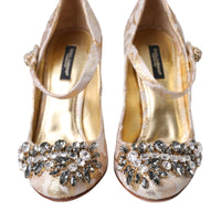 Dolce & Gabbana Gold Jacquard Crystal Vally Heels Pumps Shoes