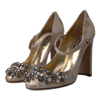 Dolce & Gabbana Gold Jacquard Crystal Vally Heels Pumps Shoes