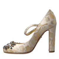 Dolce & Gabbana Gold Jacquard Crystal Vally Heels Pumps Shoes