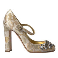 Dolce & Gabbana Gold Jacquard Crystal Vally Heels Pumps Shoes