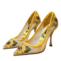 Dolce & Gabbana Yellow Sunflower Mesh Heels Pumps Shoes