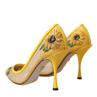 Dolce & Gabbana Yellow Sunflower Mesh Heels Pumps Shoes