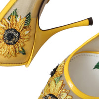 Dolce & Gabbana Yellow Sunflower Mesh Heels Pumps Shoes