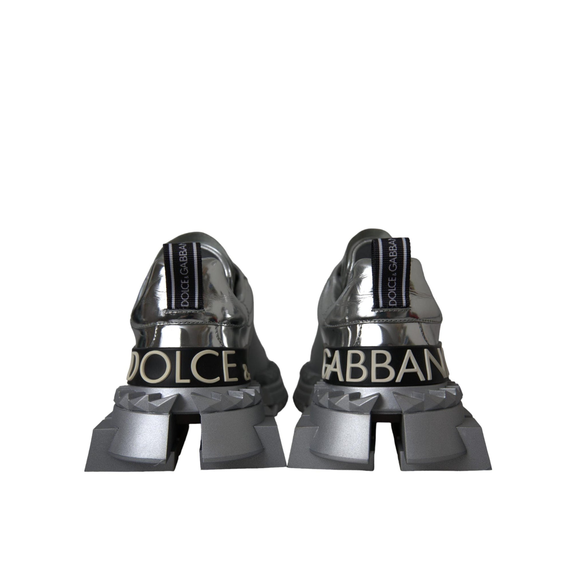 Dolce &amp; Gabbana Silver Leather Super Queen Sneakers Shoes
