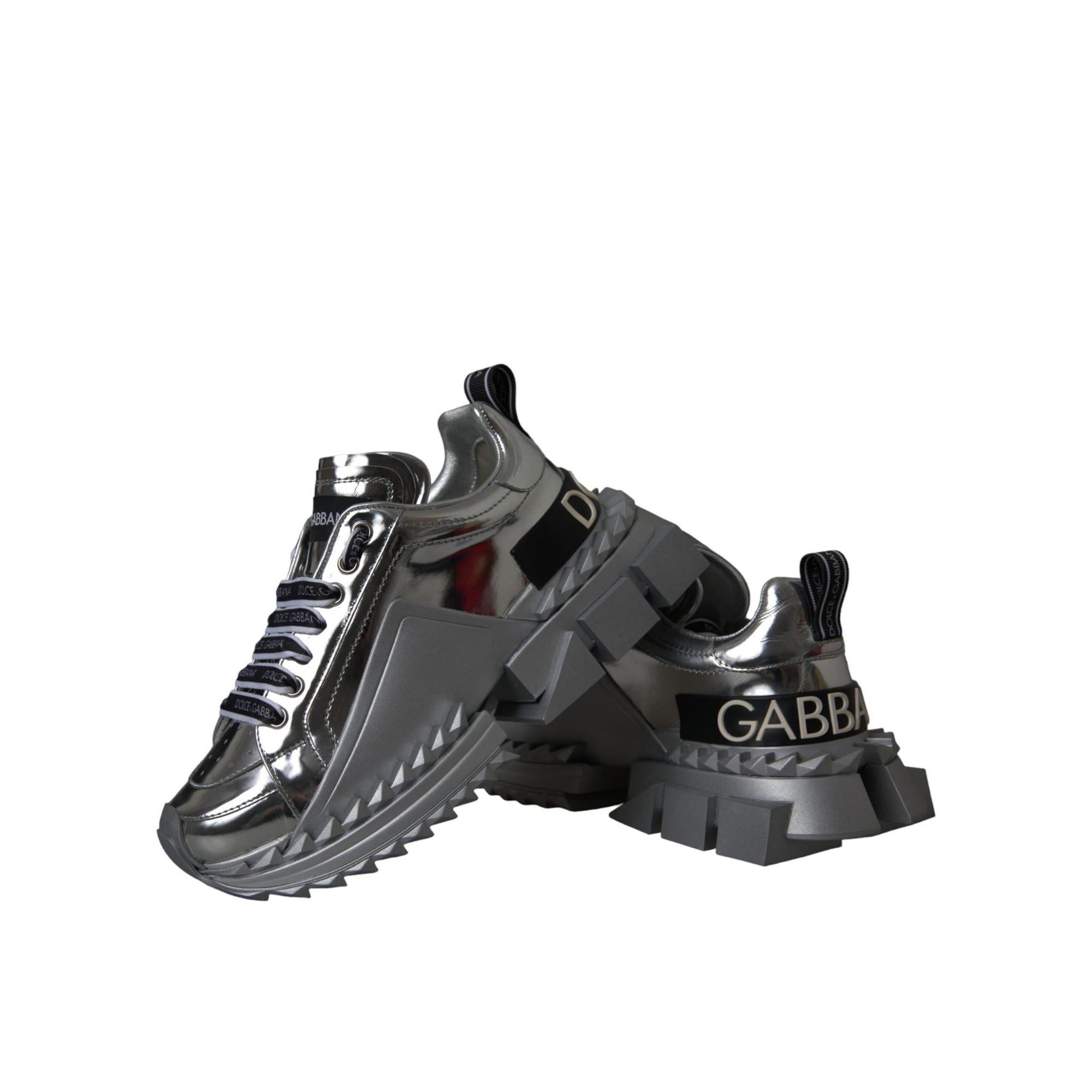 Dolce &amp; Gabbana Silver Leather Super Queen Sneakers Shoes