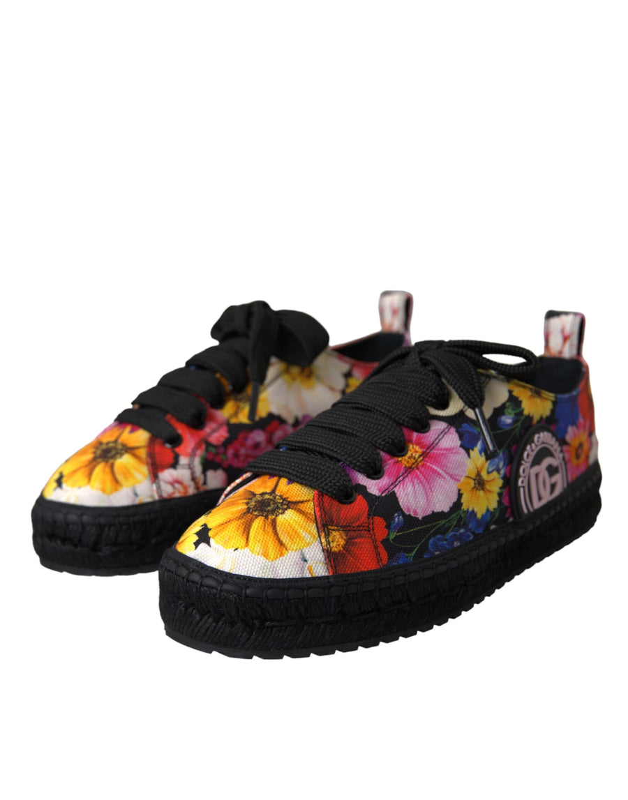 Dolce & Gabbana Multicolor Canvas Floral Espadrilles Sneakers Shoes