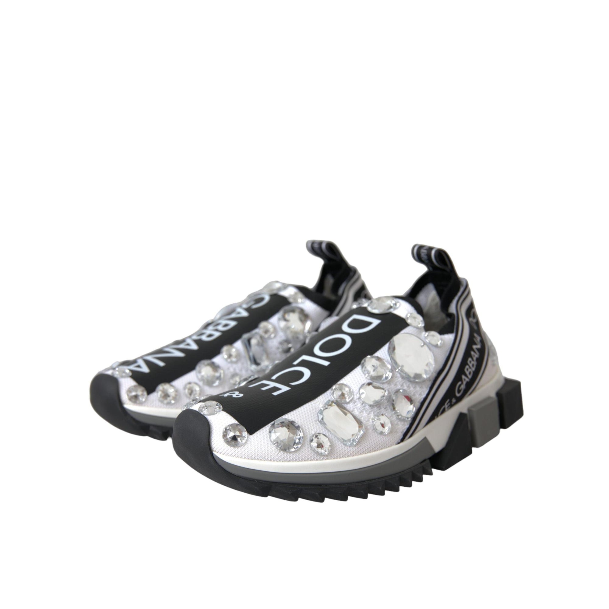 Dolce &amp; Gabbana White Sorrento Crystals Sneakers Shoes