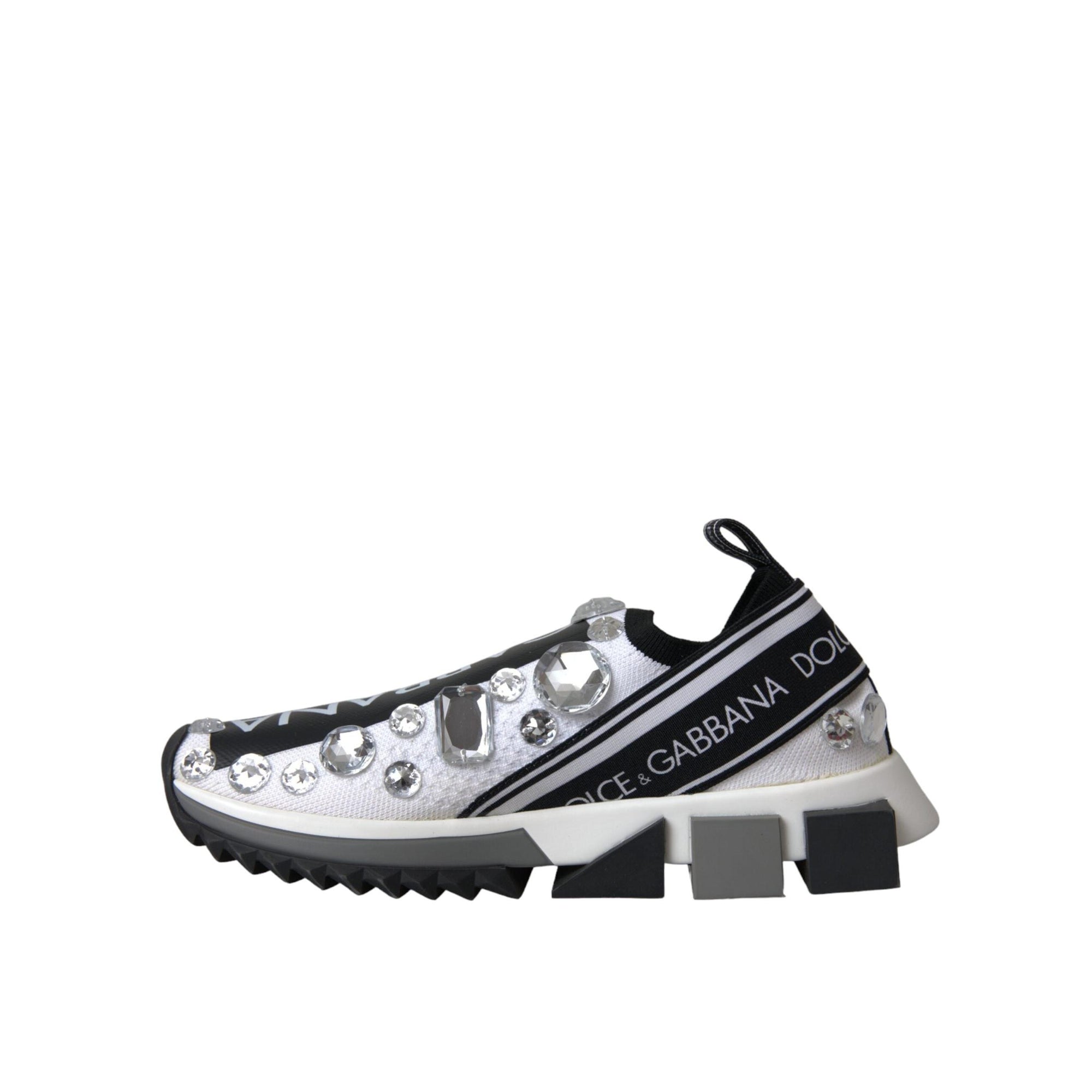 Dolce &amp; Gabbana White Sorrento Crystals Sneakers Shoes