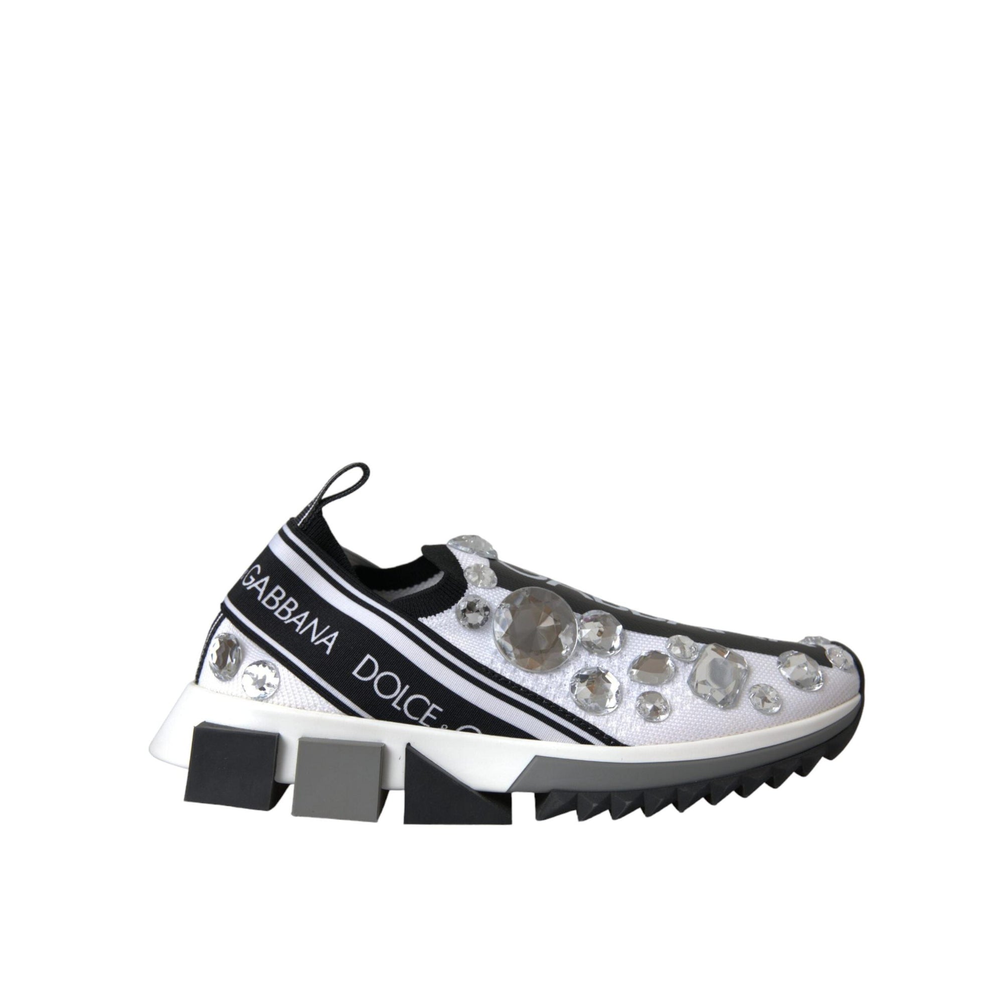 Dolce &amp; Gabbana White Sorrento Crystals Sneakers Shoes