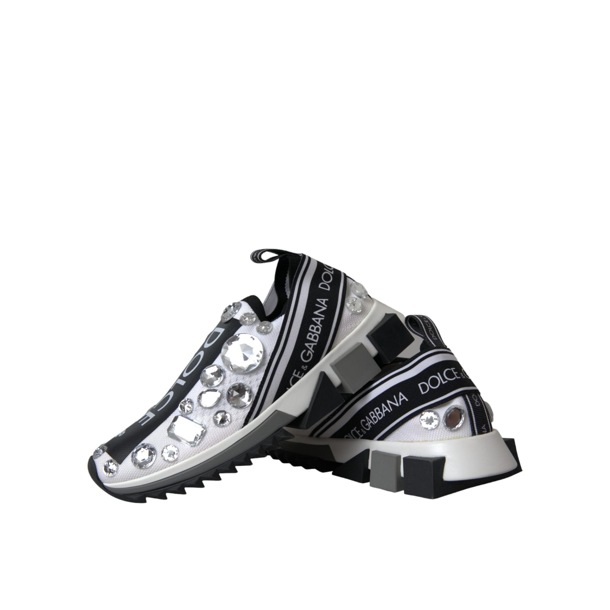 Dolce &amp; Gabbana White Sorrento Crystals Sneakers Shoes