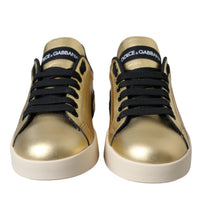 Dolce & Gabbana Gold Portofino Calf Leather Sneakers Women Shoes