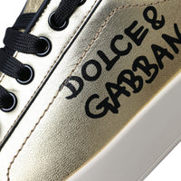 Dolce & Gabbana Gold Portofino Calf Leather Sneakers Women Shoes