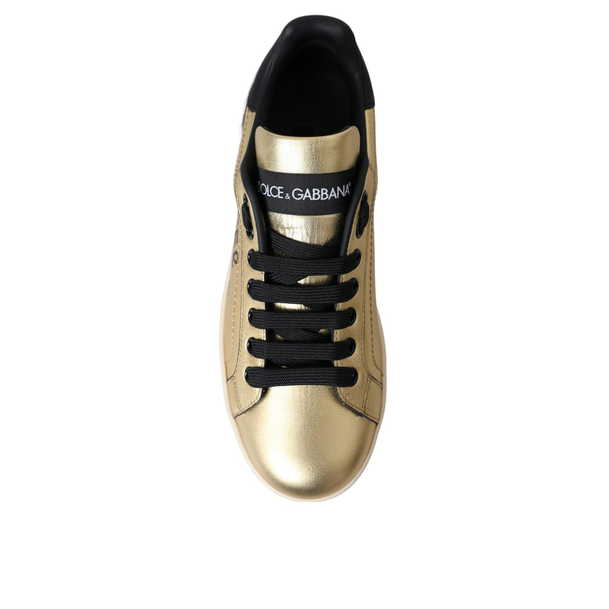 Dolce &amp; Gabbana Gold Portofino Calf Leather Sneakers Women Shoes