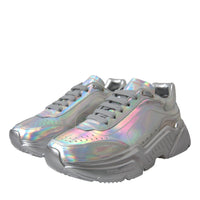 Dolce & Gabbana Silver Iridescent DAYMASTER Leather Sneakers Shoes