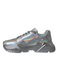 Dolce & Gabbana Silver Iridescent DAYMASTER Leather Sneakers Shoes