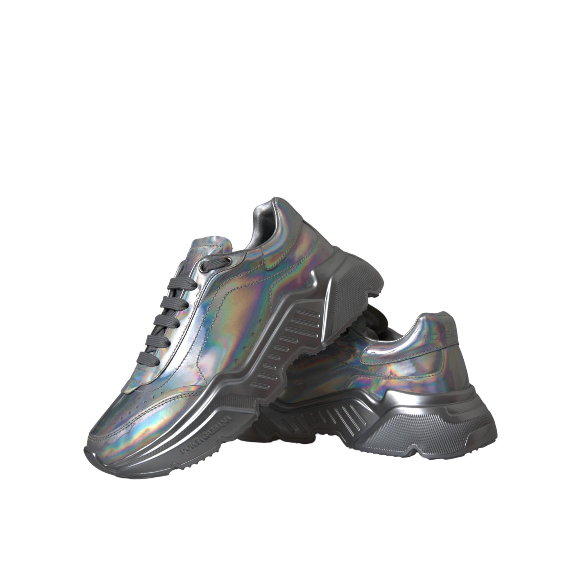 Dolce &amp; Gabbana Silver Iridescent DAYMASTER Leather Sneakers Shoes