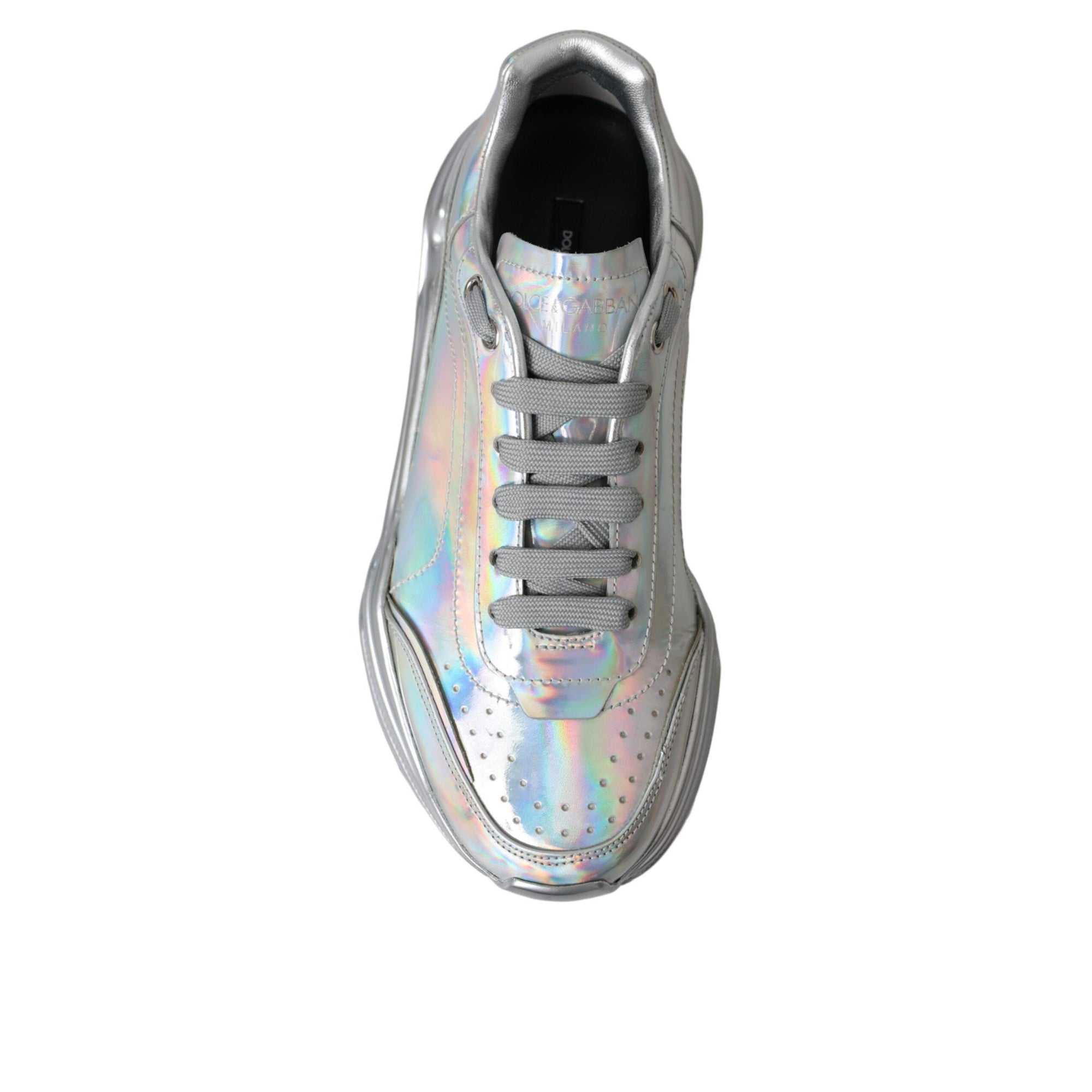 Dolce &amp; Gabbana Silver Iridescent DAYMASTER Leather Sneakers Shoes
