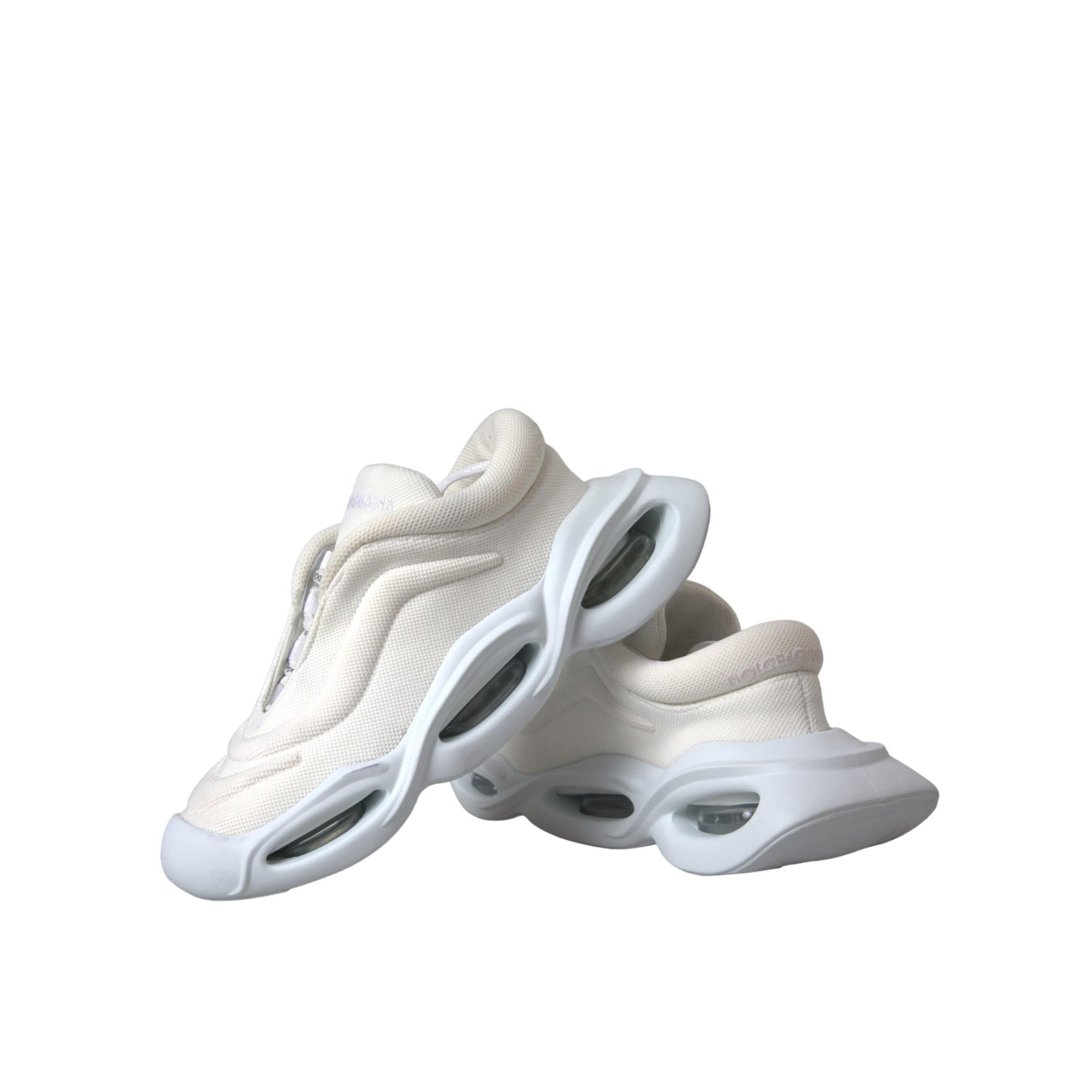 Dolce &amp; Gabbana White Padded Fabric Wave Low Top Sneakers Shoes