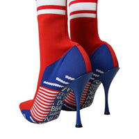 Dolce & Gabbana Red Blue Stretch Sock Style Short Boots Logo Shoes