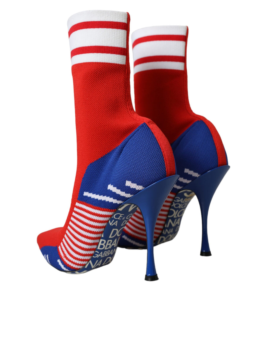 Dolce & Gabbana Red Blue Stretch Sock Style Short Boots Logo Shoes