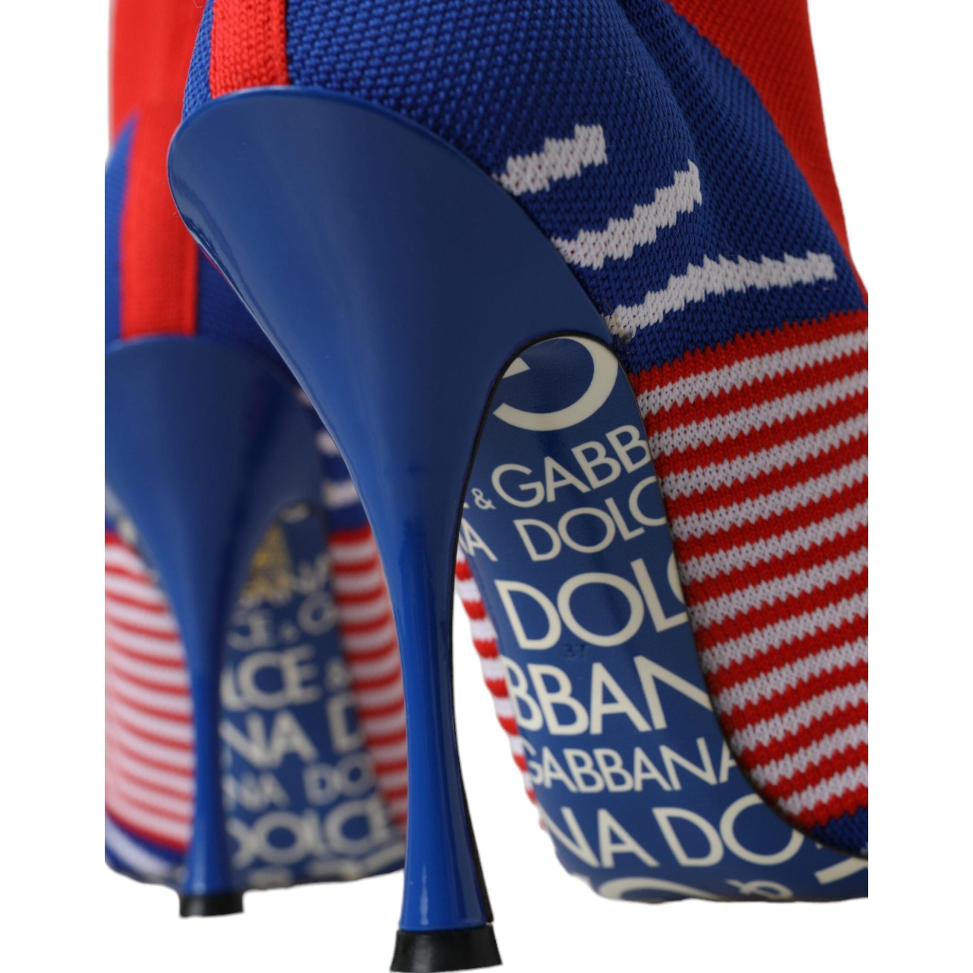 Dolce &amp; Gabbana Red Blue Stretch Sock Style Short Boots Logo Shoes
