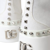 Dolce & Gabbana White Canvas Studded Sneakers Boots Shoes