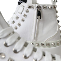 Dolce & Gabbana White Canvas Studded Sneakers Boots Shoes