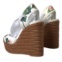 Dolce & Gabbana White Floral Wedge Heels Sandals Shoes