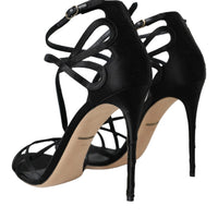 Dolce & Gabbana Black Keira Satin Heels Sandals Shoes