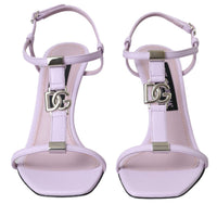 Dolce & Gabbana Purple Leather Logo Ankle Strap Keira Sandals Shoes