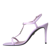 Dolce & Gabbana Purple Leather Logo Ankle Strap Keira Sandals Shoes