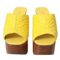 Dolce & Gabbana Yellow Leather Wood Mule Wedge Slides Shoes