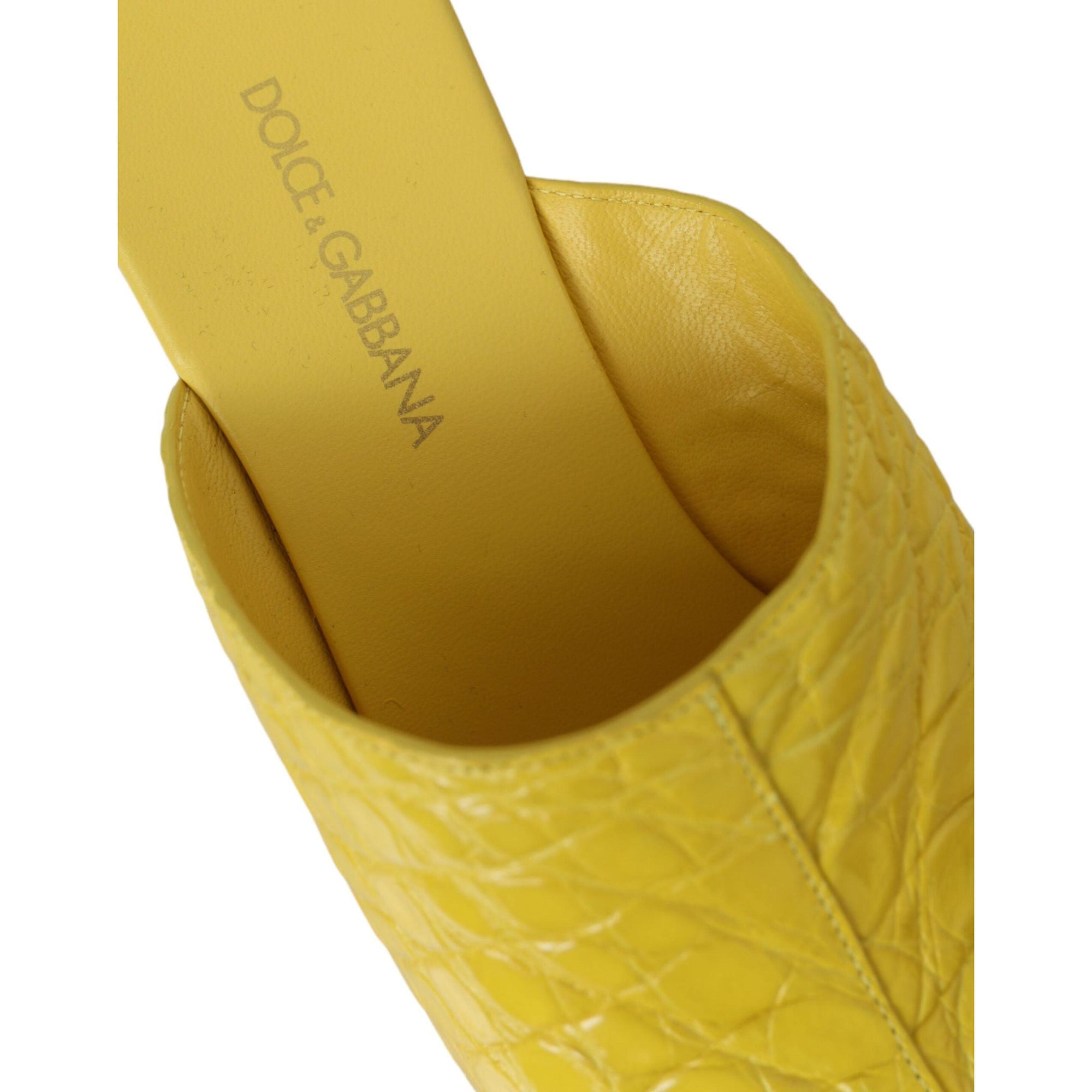 Dolce &amp; Gabbana Yellow Leather Wood Mule Wedge Slides Shoes