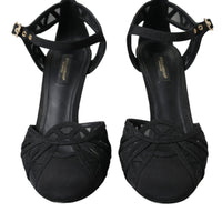 Dolce & Gabbana Black Mesh Ankle Strap Heels Sandals Shoes