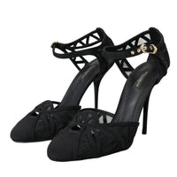 Dolce & Gabbana Black Mesh Ankle Strap Heels Sandals Shoes